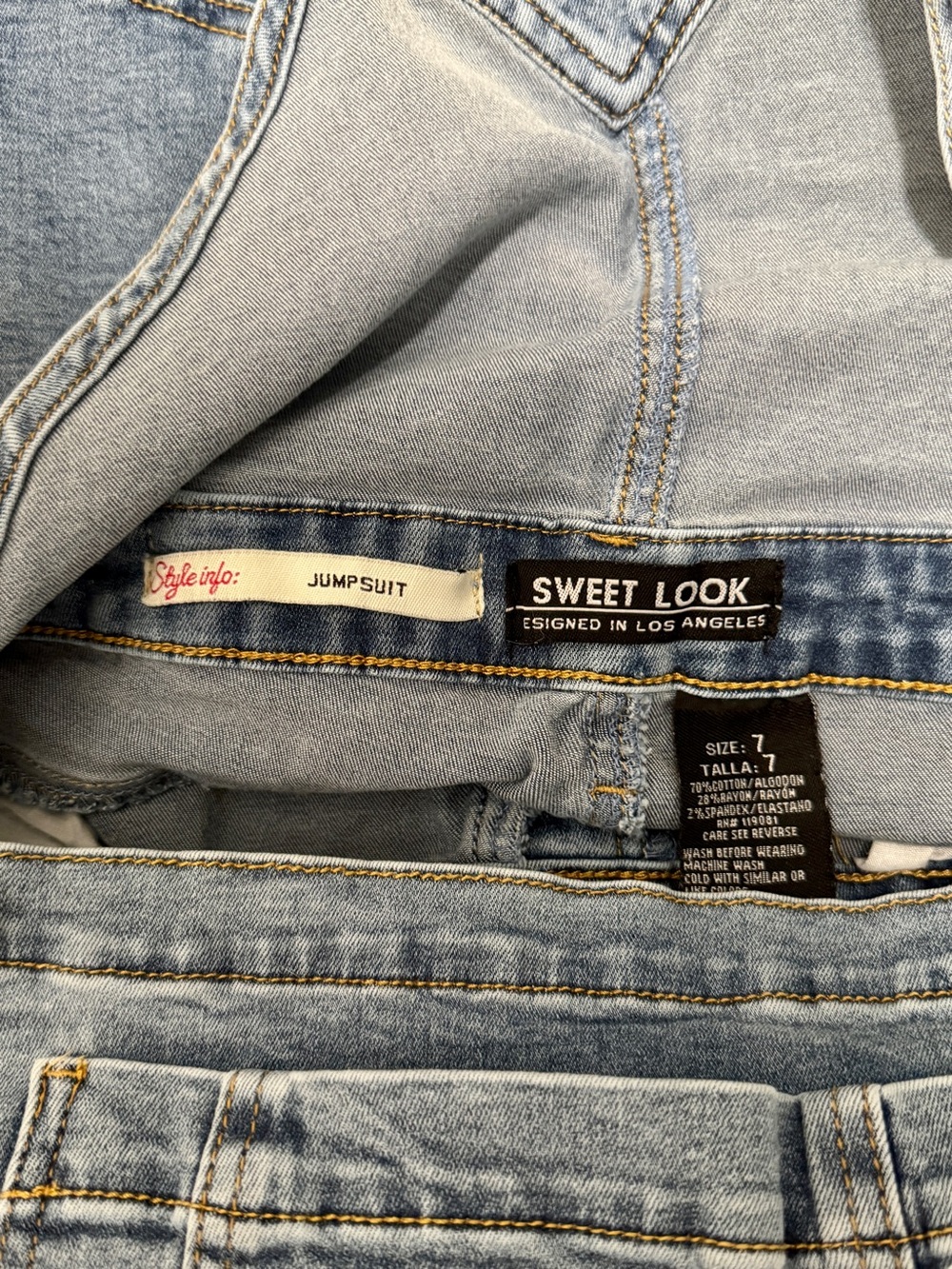 Sweet Look Premium Denim Bib Overalls Jumpsuit Wide Leg Distressed - Picture 4 of 4